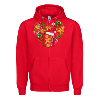 Red love Christmas  heart Zipper Hoodie - CowhideDigitalArt
