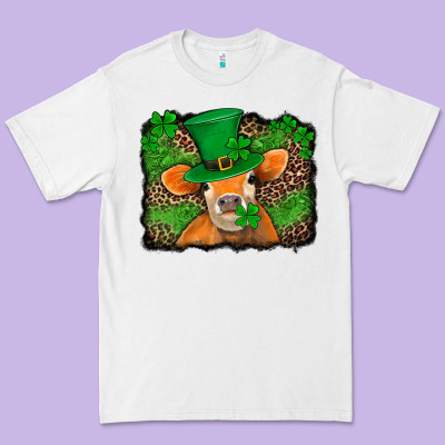 St Patricks Orange Cow With Leopard Background Premium Tee Designed By Jasminsmagicworld