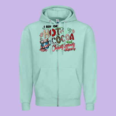 I Run Hot Cocoa And Christmas Cheer Zipper Hoodie Designed By Cowhidedigitalart