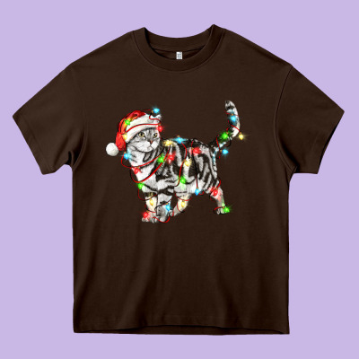 Christmas American Shorthair Cat Heavy Core Tee Designed By Lillyallendesigns