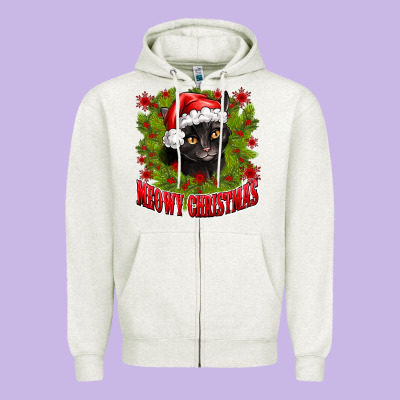 Meowy Christmas Zipper Hoodie Designed By Cowhidedigitalart