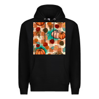 Black floral pumpkins seamless pattern Premium Hoodie - BundleAndBundleShop