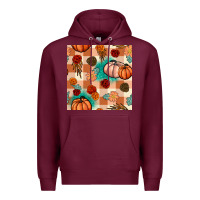 Burgundy floral pumpkins seamless pattern Premium Hoodie - BundleAndBundleShop