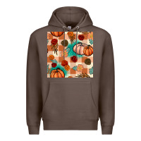 Coffee floral pumpkins seamless pattern Premium Hoodie - BundleAndBundleShop