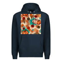 Navy floral pumpkins seamless pattern Premium Hoodie - BundleAndBundleShop