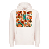Pale Pink floral pumpkins seamless pattern Premium Hoodie - BundleAndBundleShop