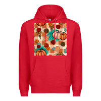 Red floral pumpkins seamless pattern Premium Hoodie - BundleAndBundleShop