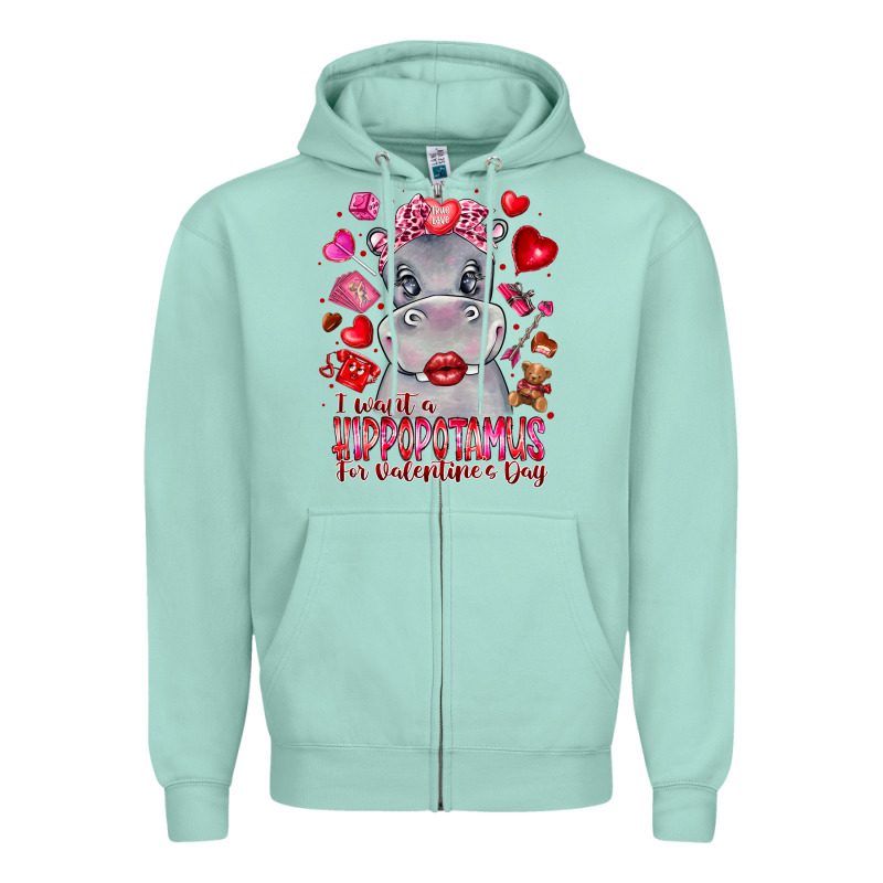 I Want Hippopotamus For Valentines Day Zipper Hoodie by CowhideDigitalArt | Teevron