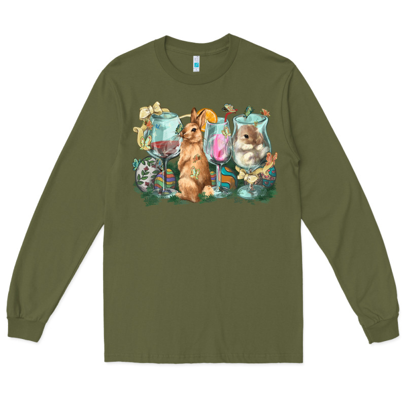 Easter Day Wine Glasses Bunny Long Sleeve Tee by HowdyJamesFarm | Teevron