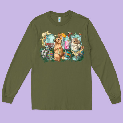 Easter Day Wine Glasses Bunny Long Sleeve Tee Designed By Howdyjamesfarm
