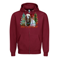 Burgundy merry Christmas goat Zipper Hoodie - CowhideDigitalArt