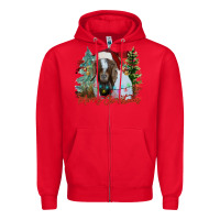 Red merry Christmas goat Zipper Hoodie - CowhideDigitalArt