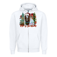 White merry Christmas goat Zipper Hoodie - CowhideDigitalArt