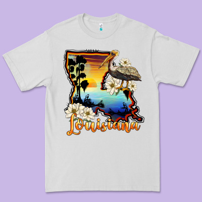 Louisiana  Sunset Map Magnolia Premium Tee Designed By Barkaloodesign