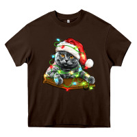 Chocolate Brown christmas scottish fold cat Heavy Core Tee - LillyAllenDesigns