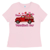 Bubblegum Pink happy valentine's day truck hearts Ladies Tee - RanaPortraitStore