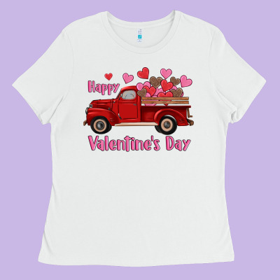 Happy Valentine's Day Truck Hearts Ladies Tee Designed By Ranaportraitstore