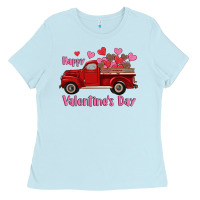 Baby Blue happy valentine's day truck hearts Ladies Tee - RanaPortraitStore