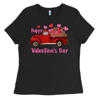 Black happy valentine's day truck hearts Ladies Tee - RanaPortraitStore