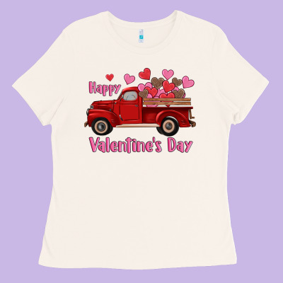 Happy Valentine's Day Truck Hearts Ladies Tee Designed By Ranaportraitstore