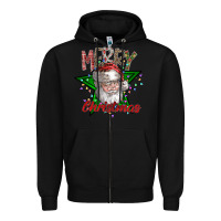 Black festive santa claus greeting Zipper Hoodie - CowhideDigitalArt