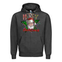 Charcoal Heather festive santa claus greeting Zipper Hoodie - CowhideDigitalArt