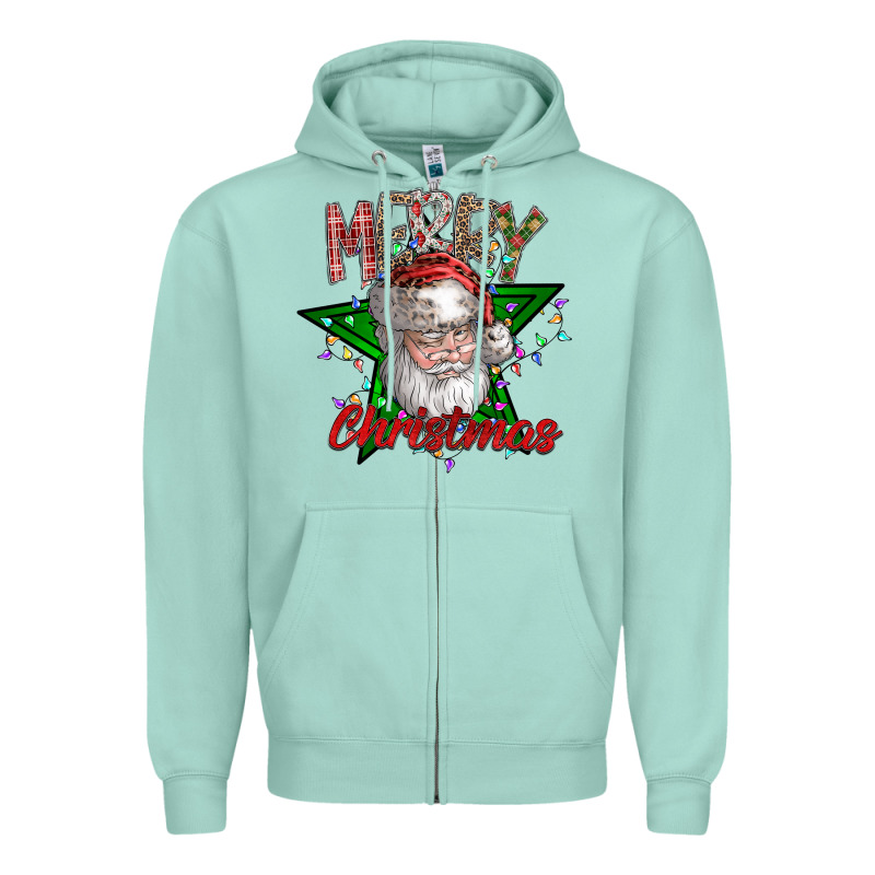 Festive Santa Claus Greeting Zipper Hoodie by CowhideDigitalArt | Teevron
