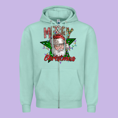 Festive Santa Claus Greeting Zipper Hoodie Designed By Cowhidedigitalart