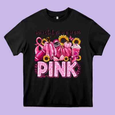In October We Wear Pink Football Heavy Core Tee Designed By Lillyallendesigns