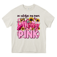 Cream in october we wear pink football Heavy Core Tee - LillyAllenDesigns