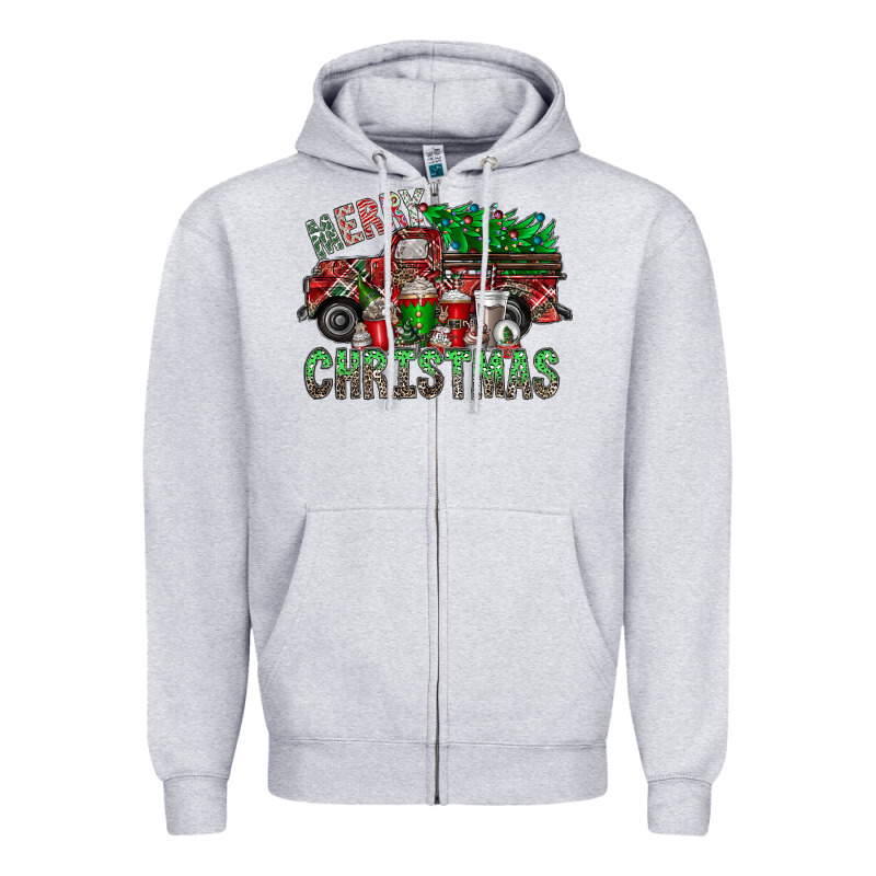 Merry Christmas  Truck Zipper Hoodie by CowhideDigitalArt | Teevron