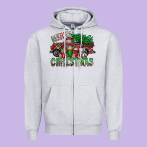 Merry Christmas  Truck Zipper Hoodie Designed By Cowhidedigitalart