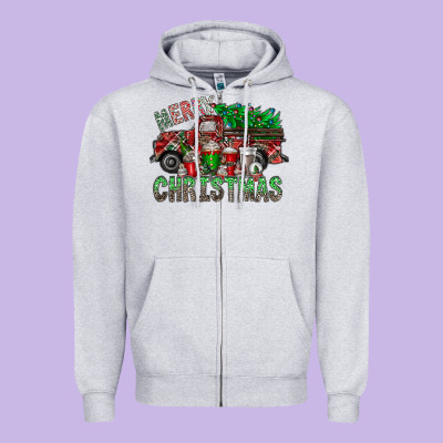 Merry Christmas  Truck Zipper Hoodie Designed By Cowhidedigitalart