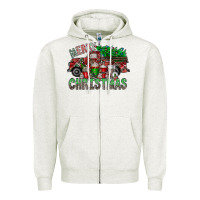 Oatmeal Heather merry christmas  truck Zipper Hoodie - CowhideDigitalArt