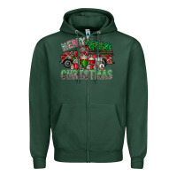 Sports Green merry christmas  truck Zipper Hoodie - CowhideDigitalArt
