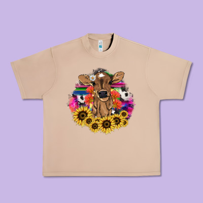 Baby Cow Flower Urban Heavy Tee Designed By Howdyjamesfarm