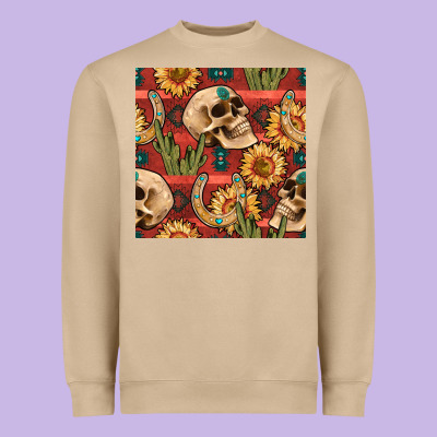 Western Skull Aztec Seamless Pattern Heavyweight Sweatshirt Designed By Bundleandbundleshop