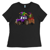 Black mardi gras mask crawfish farm tractor Ladies Tee - RanaPortraitStore