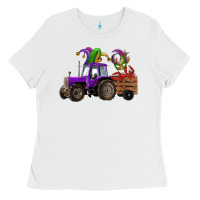 White mardi gras mask crawfish farm tractor Ladies Tee - RanaPortraitStore