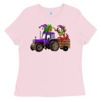 Bubblegum Pink mardi gras mask crawfish farm tractor Ladies Tee - RanaPortraitStore