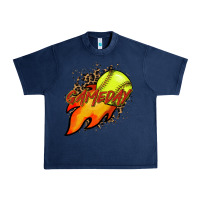 Navy Softball game day leopard fire and ball Urban Heavy Tee - HowdyJamesFarm