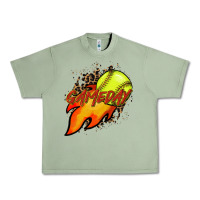 Oil Green Softball game day leopard fire and ball Urban Heavy Tee - HowdyJamesFarm