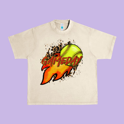 Softball Game Day Leopard Fire And Ball Urban Heavy Tee Designed By Howdyjamesfarm