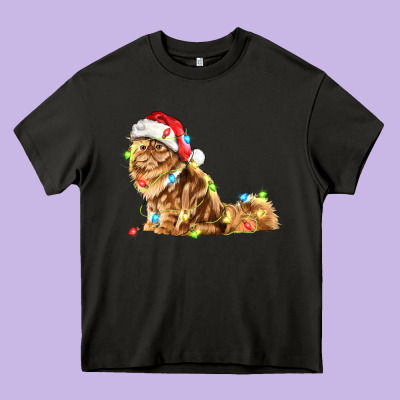 Christmas Persian Cat Heavy Core Tee Designed By Lillyallendesigns
