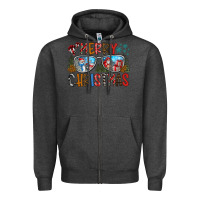 Charcoal Heather merry christmas Zipper Hoodie - CowhideDigitalArt
