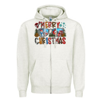Oatmeal Heather merry christmas Zipper Hoodie - CowhideDigitalArt