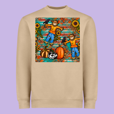 Fall Scarecrow Seamless Pattern Heavyweight Sweatshirt Designed By Bundleandbundleshop