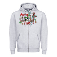 Heather Grey Merry Christmas Zipper Hoodie - CowhideDigitalArt