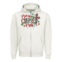 Oatmeal Heather Merry Christmas Zipper Hoodie - CowhideDigitalArt
