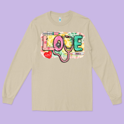 Love Nursing Leopard Long Sleeve Tee Designed By Cowgirlartshop